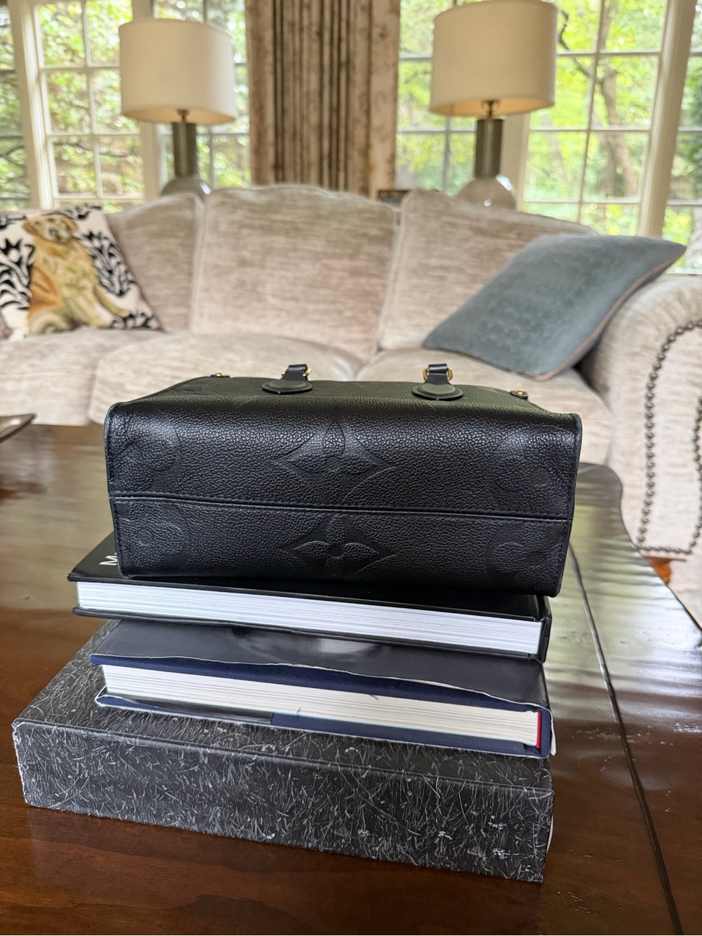 Louis Vuitton Black Onthego PM Embossed Monogram Leather Tote - Picture 3 of 4